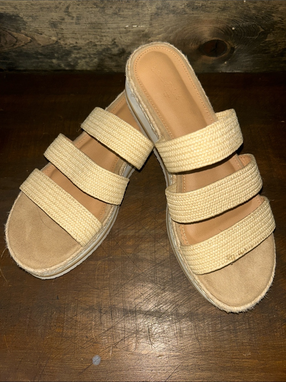 Universal Thread Woven Triple-Strap Slide Sandals in Natural